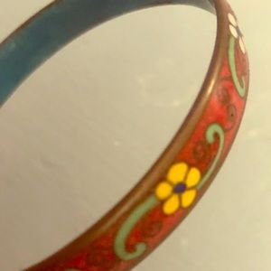 Vintage Cloisonné Enamel Floral Bangle Bracelet